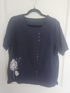 Women’s Navy Short-Sleeve Top with Dandelion Print